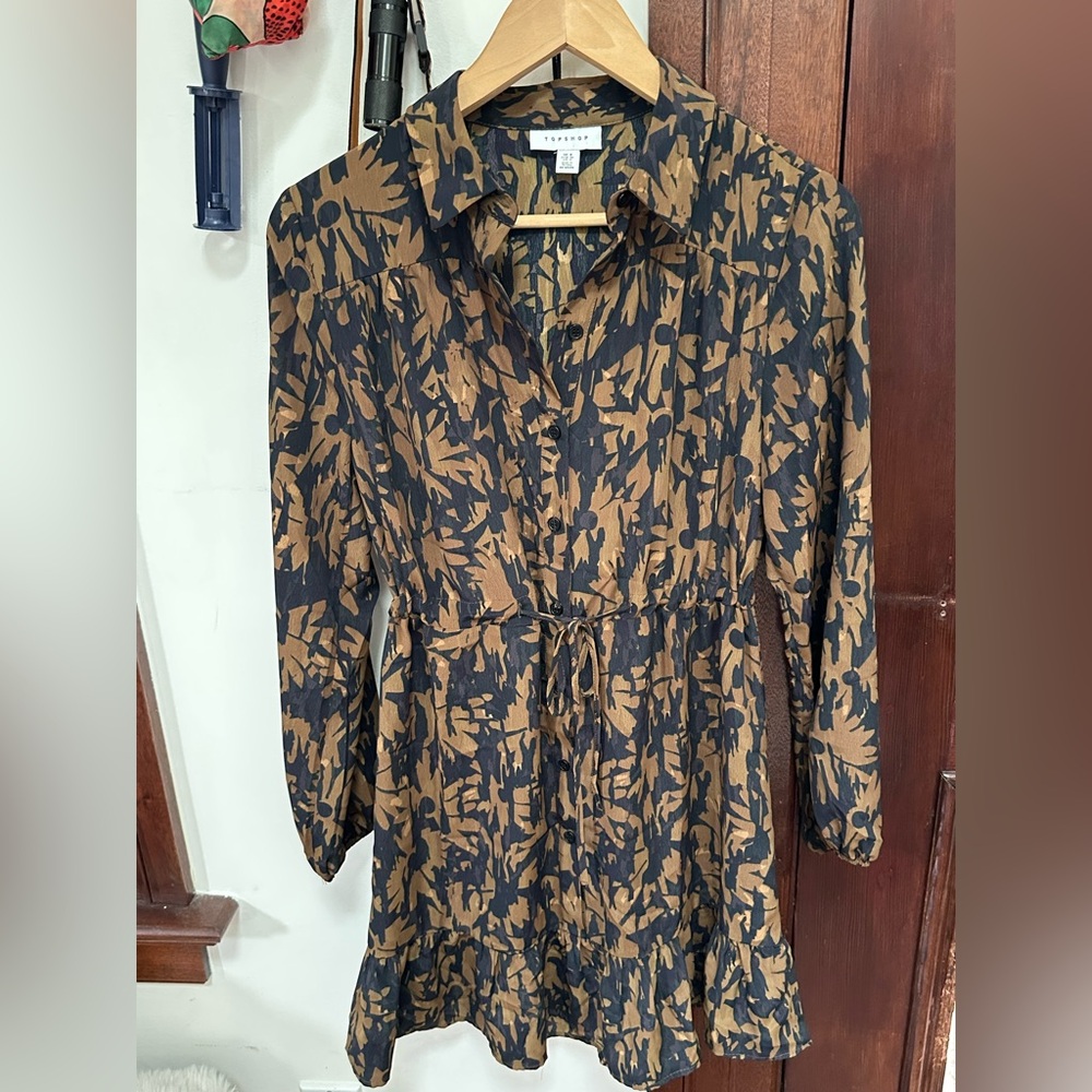 Topshop Black and Brown Buttoned Long Sleeve Dress